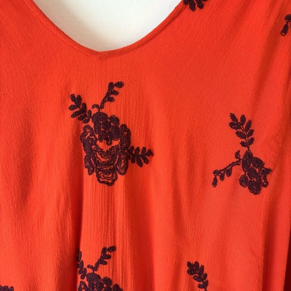 Free People Austin Emma Mini Dress Orange Floral Embroidered Long Sleeve Boho - Picture 6 of 13